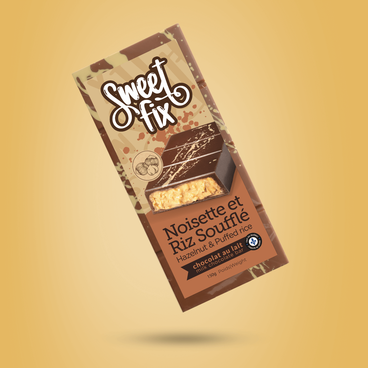 Luxury chocolate bar filled with hazelnut cream and crispy rice